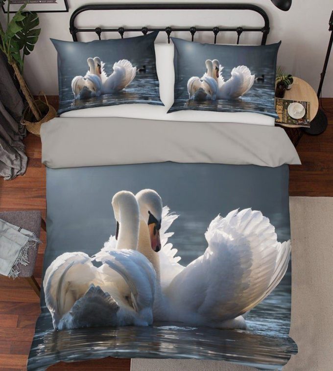 Swan Cotton Bed Sheets Spread Comforter Duvet Cover Bedding Sets Perfect Gifts For Swan Lover Thanksgiving 1