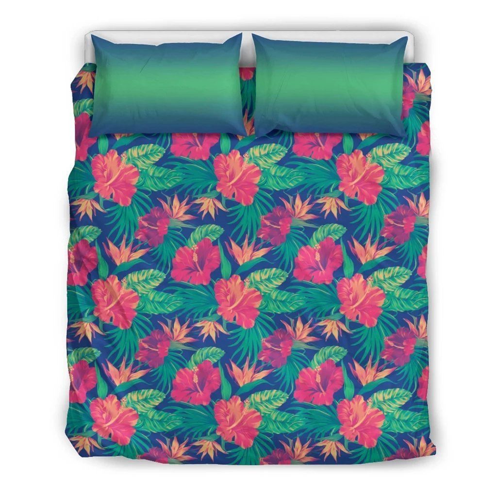 Tropical Hawaii Hibiscus Pattern Gradient Cotton Bed Sheets Spread Comforter Duvet Cover Bedding Sets 4