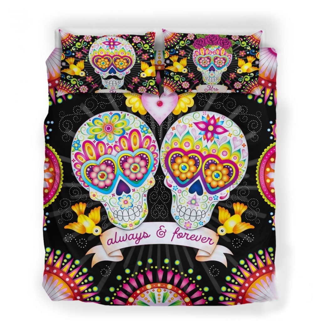 Sugar Skulls Love Cotton Bed Sheets Spread Comforter Duvet Cover Bedding Sets 4