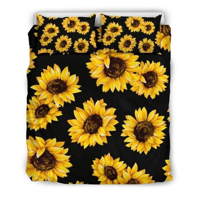 Sunflower Black Background Cotton Bed Sheets Spread Comforter Duvet Cover Bedding Sets Perfect Gifts For Sunflower Lover Thanksgiving 1