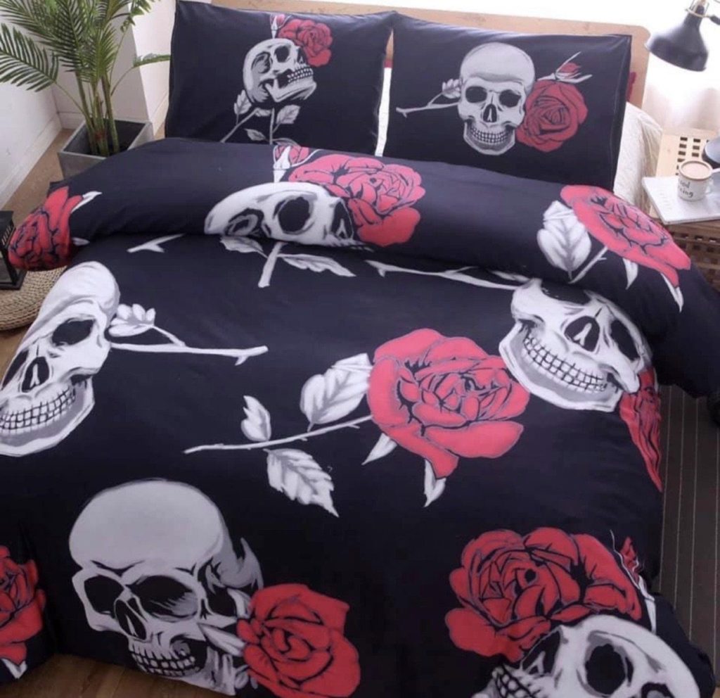 Skulls And Roses Cotton Bed Sheets Spread Comforter Duvet Cover Bedding Sets 4