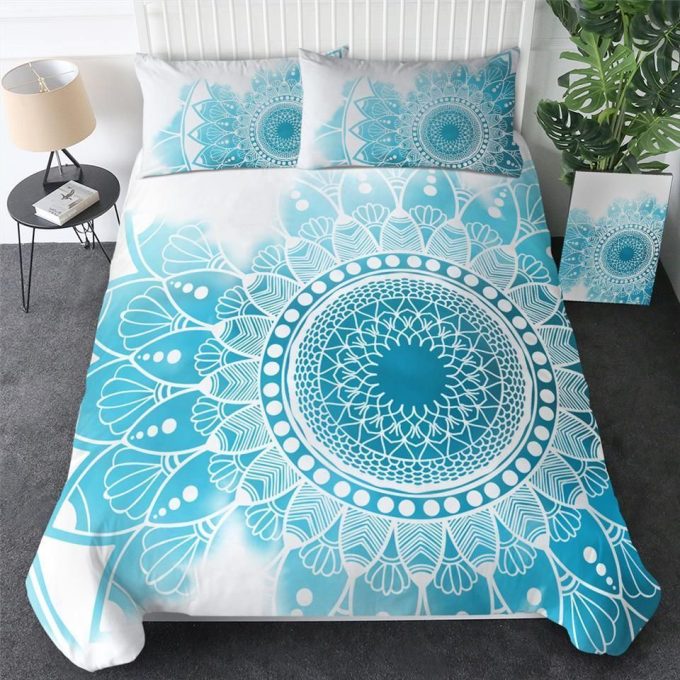 Sky Blue Mandala Cotton Bed Sheets Spread Comforter Duvet Cover Bedding Sets 1