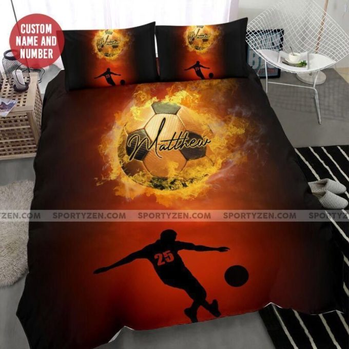 Soccer Fire Ball Custom Duvet Cover Bedding Set With Your Name And Number 1