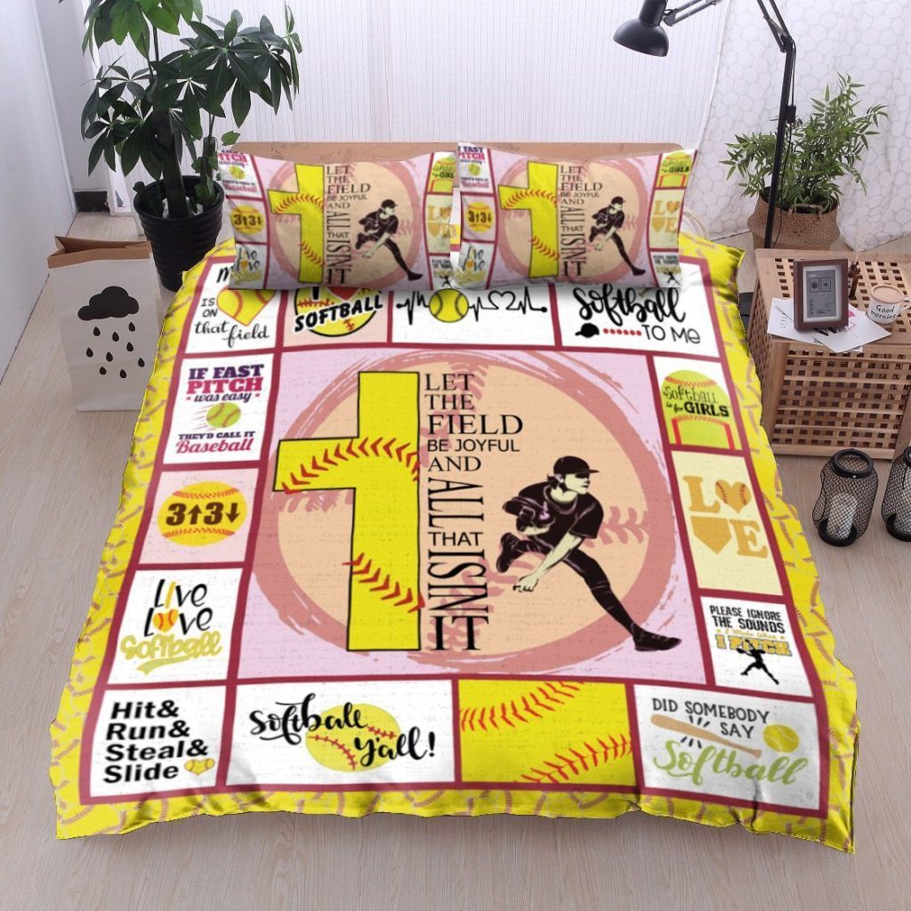 Softball Let The Field Be Joyful Cotton Bed Sheets Spread Comforter Duvet Cover Bedding Sets 4