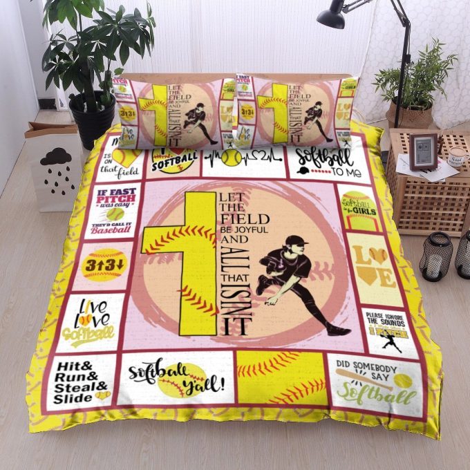 Softball Let The Field Be Joyful Cotton Bed Sheets Spread Comforter Duvet Cover Bedding Sets 1