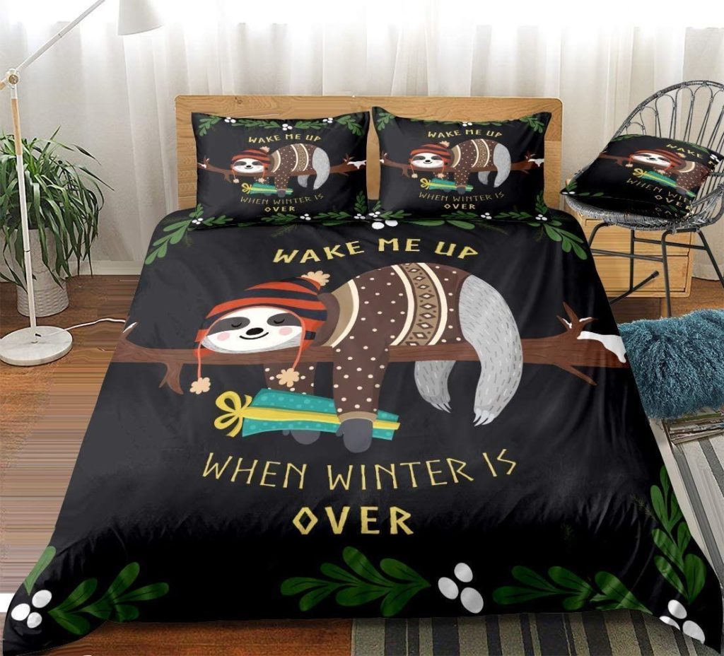 Sloth Wake Me Up When Winter Is Over Cotton Bed Sheets Spread Comforter Duvet Cover Bedding Sets 4