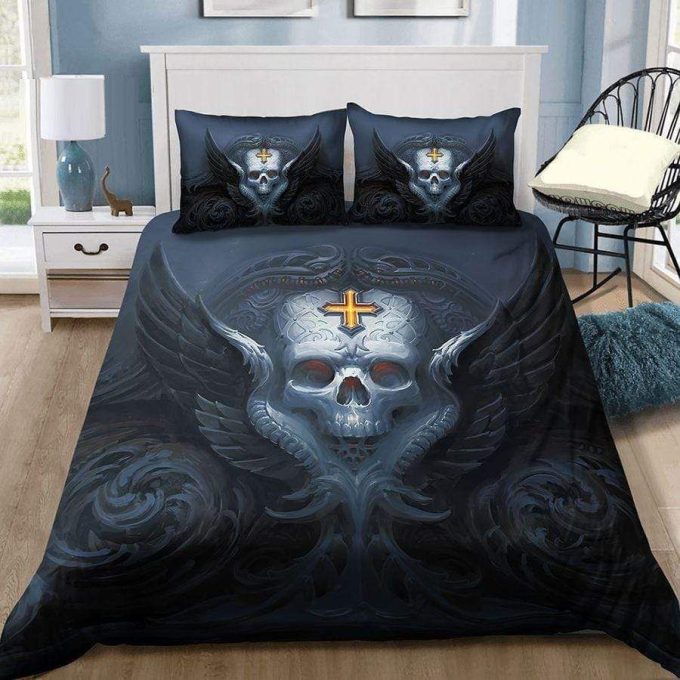 Skull 3D Cross Dark Angel Duvet Cover Bedding Set 1