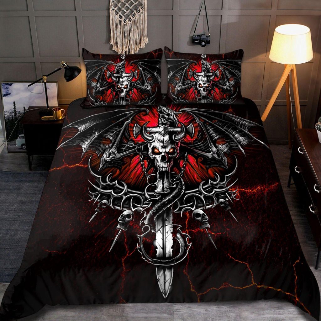 Sword Dragon Skull Cotton Bed Sheets Spread Comforter Duvet Cover Bedding Sets 4