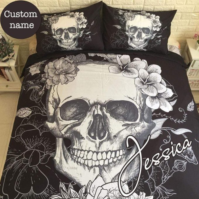 Skull Flower Personalized Custom Name Duvet Cover Bedding Set 1