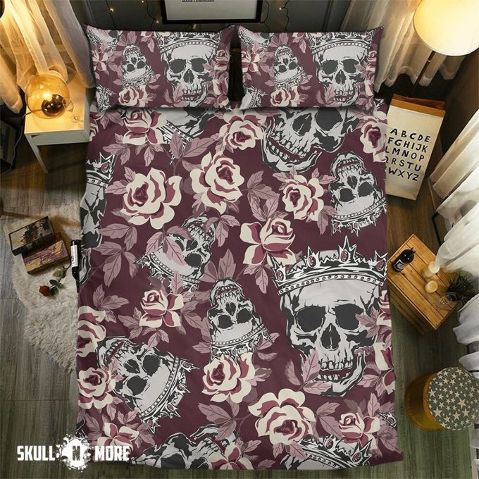 Snm - Skull King Roses Pattern Skull Collection Bedding Set Duvet Cover Pillow Cases 1