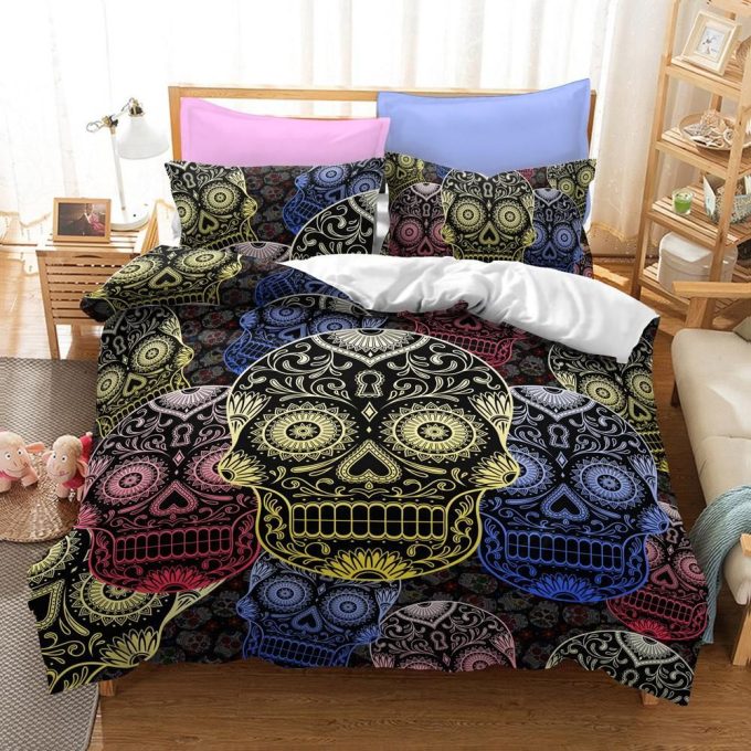 Sugar Beauty Skull Cotton Bed Sheets Spread Comforter Duvet Cover Bedding Sets 1