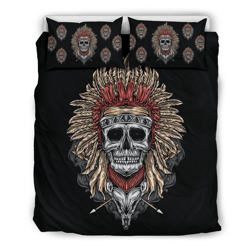 Tribal Chief Skull Themed Cotton Bed Sheets Spread Comforter Duvet Cover Bedding Sets 4