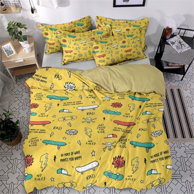 Skateboard Stuff Yellow Pattern Cotton Bed Sheets Spread Comforter Duvet Cover Bedding Sets 1