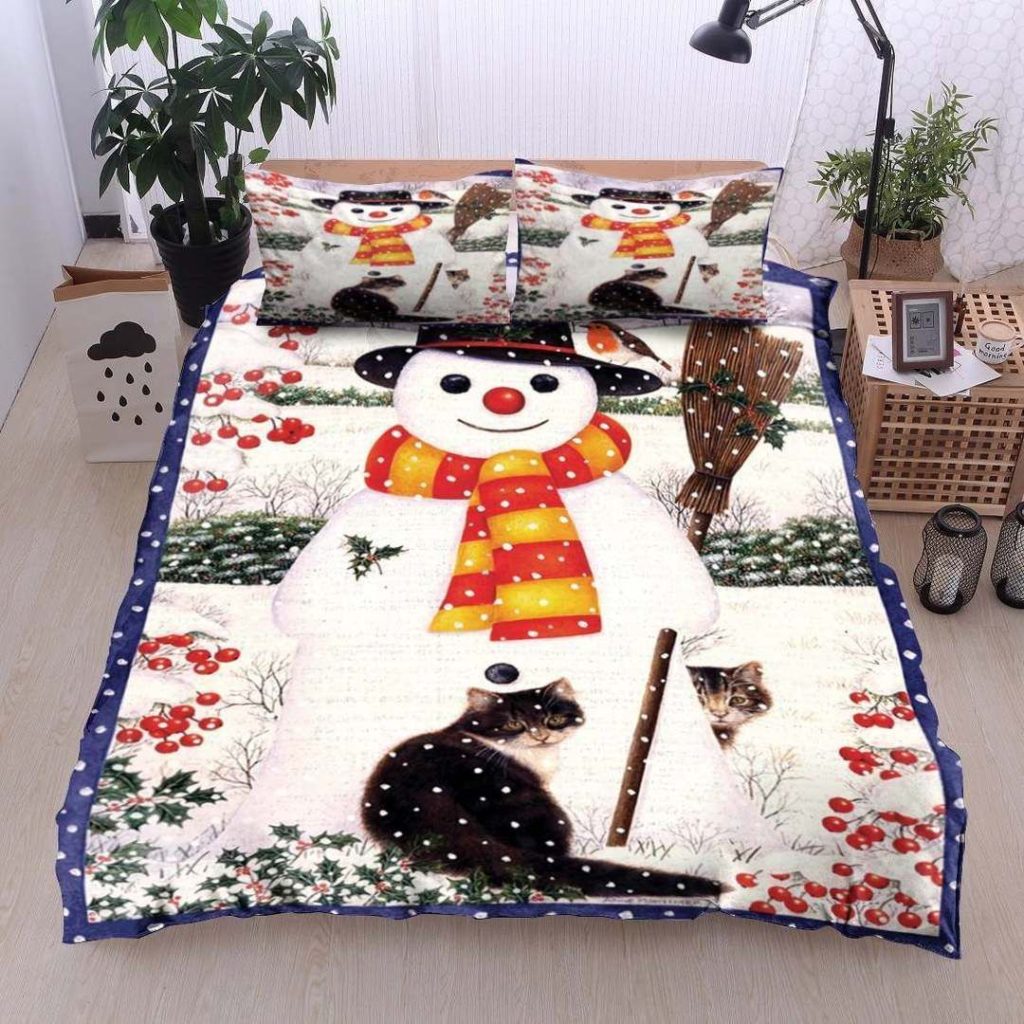 Snow Man Cat Cotton Bed Sheets Spread Comforter Duvet Cover Bedding Sets 4