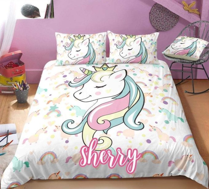 Sleeping Unicorn Bedding Custom Name Duvet Cover Bedding Set 1