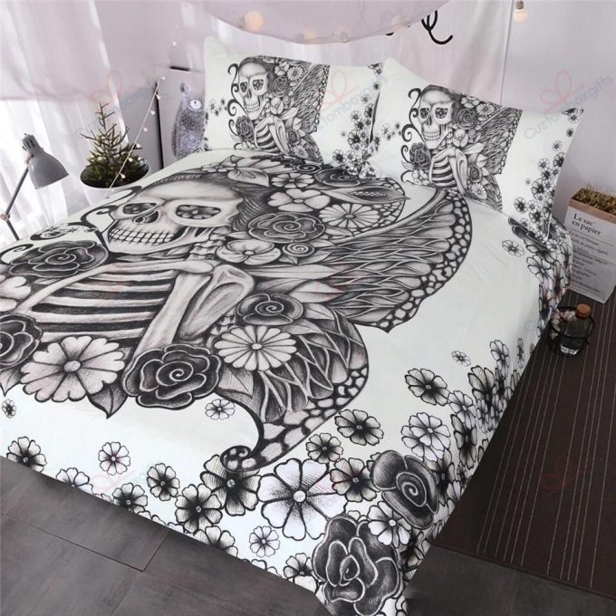 Skeleton Butterfly Rose Bedding Set Duvet Cover Pillow Cases 1