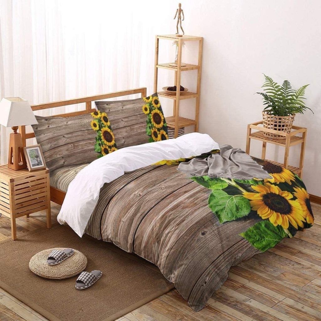 Sunflower On Wood Duvet Cover Bedding Set 4