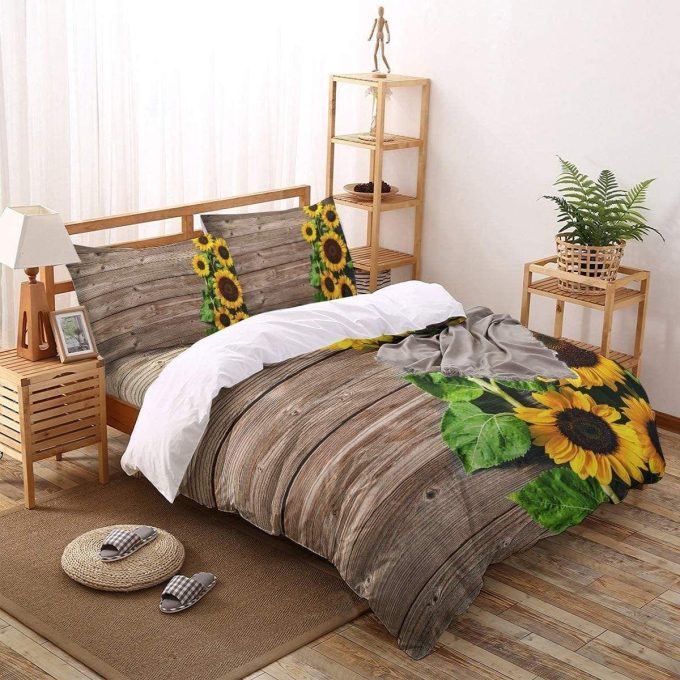 Sunflower On Wood Duvet Cover Bedding Set 1