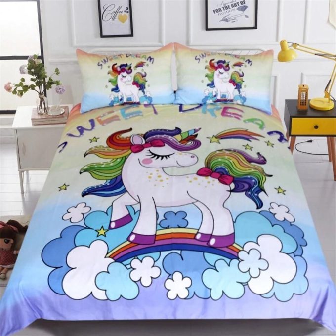 Sweet Dreams Rainbow Unicorn Cotton Bed Sheets Spread Comforter Duvet Cover Bedding Sets 1