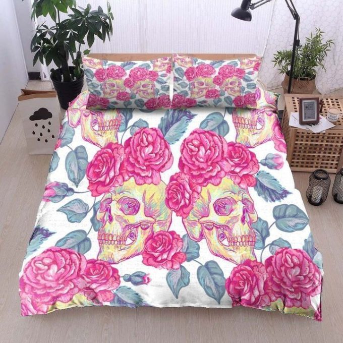 Skull Floral Cotton Bed Sheets Spread Comforter Duvet Cover Bedding Sets 1