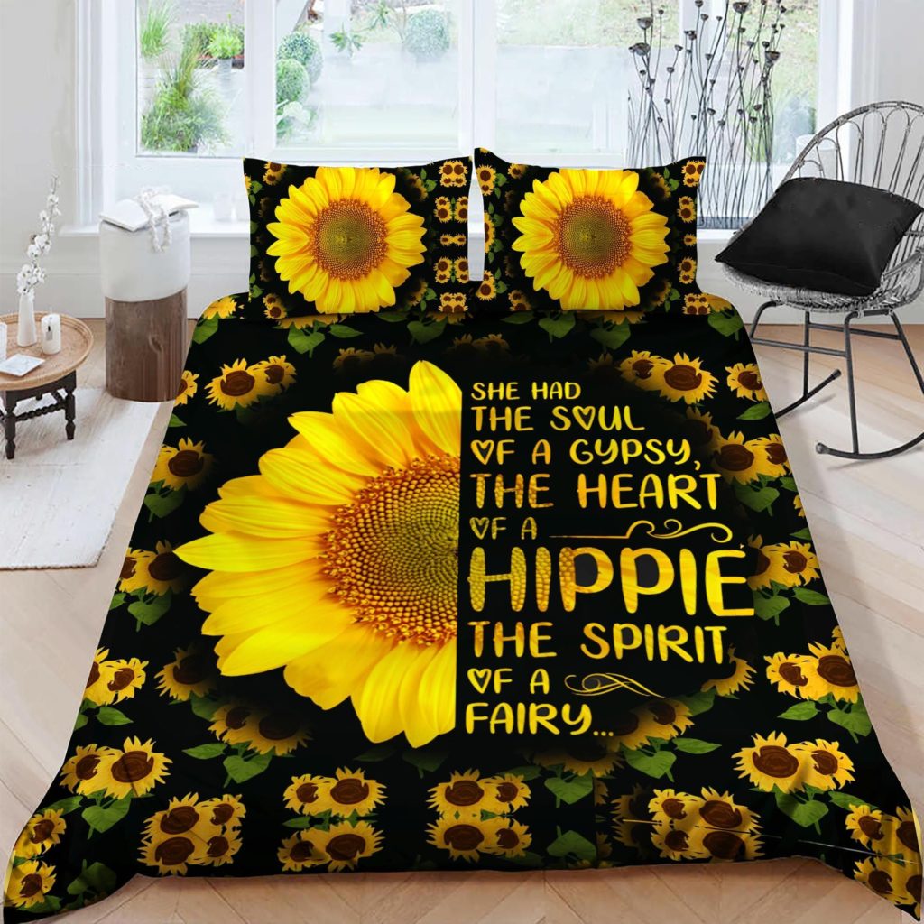 Sunflower She Has A Heart Of A Hippie The Spirit Of A Fairy Cotton Bed Sheets Spread Comforter Duvet Cover Bedding Sets 4