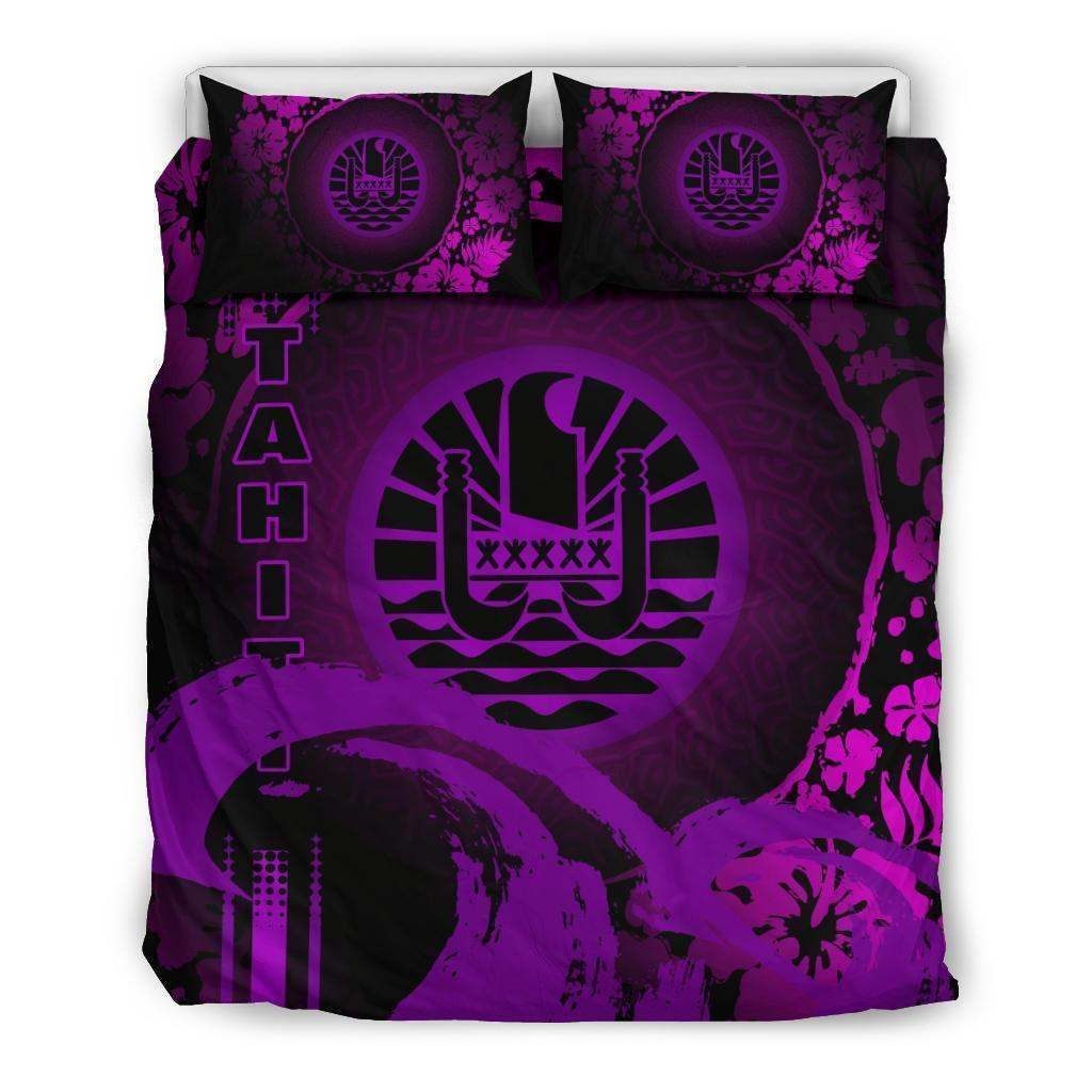 Tahiti Hibiscus And Wave Purple Cotton Bed Sheets Spread Comforter Duvet Cover Bedding Sets 4