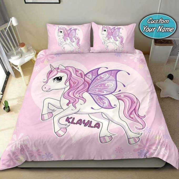 So Cute Pink Unicorn Magic Personalized Custom Name Duvet Cover Bedding Set 1