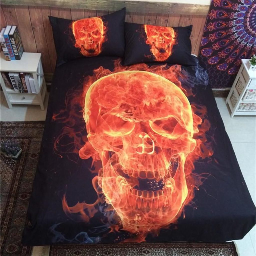 Snm - Flame Skull Bedding Set Duvet Cover Pillow Cases 4