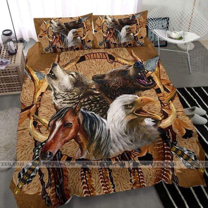 Totem Bohemian Animals Eagle Horse Wolf Bear Duvet Cover Bedding Set 1