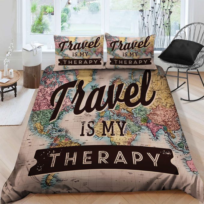 Travel Is My Therapy Cotton Bed Sheets Spread Comforter Duvet Cover Bedding Sets 1