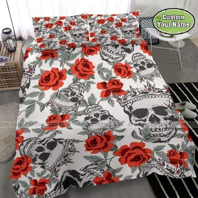 Skull Rose Personalized Custom Name Duvet Cover Bedding Set 1