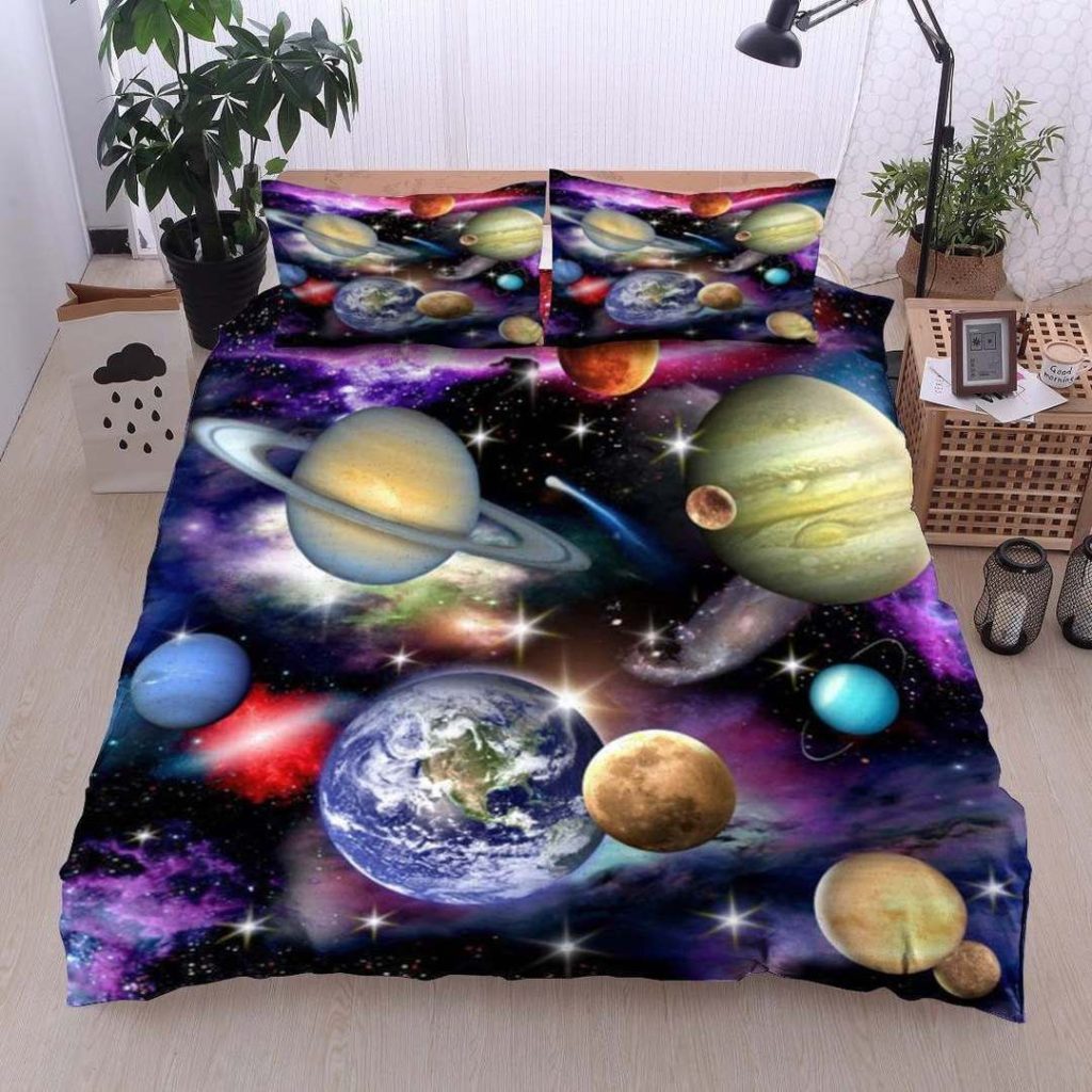 Solar System Cotton Bed Sheets Spread Comforter Duvet Cover Bedding Sets Perfect Gifts For Solar System Lover Thanksgiving 4