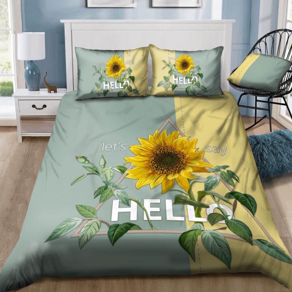 Sunflower Lets Say Hello Cotton Bed Sheets Spread Comforter Duvet Cover Bedding Sets 4