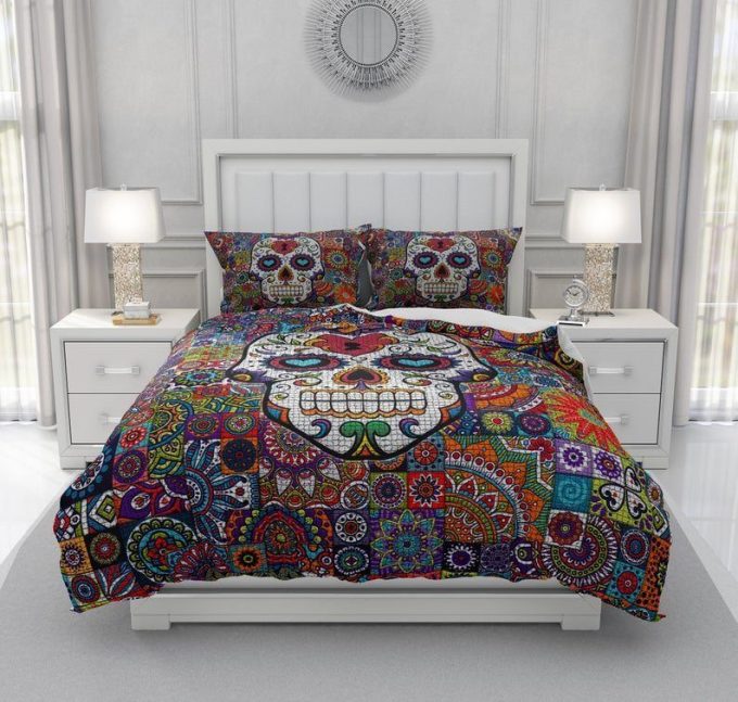 Skull Day Of The Dead Cotton Bed Sheets Spread Comforter Duvet Cover Bedding Sets 1