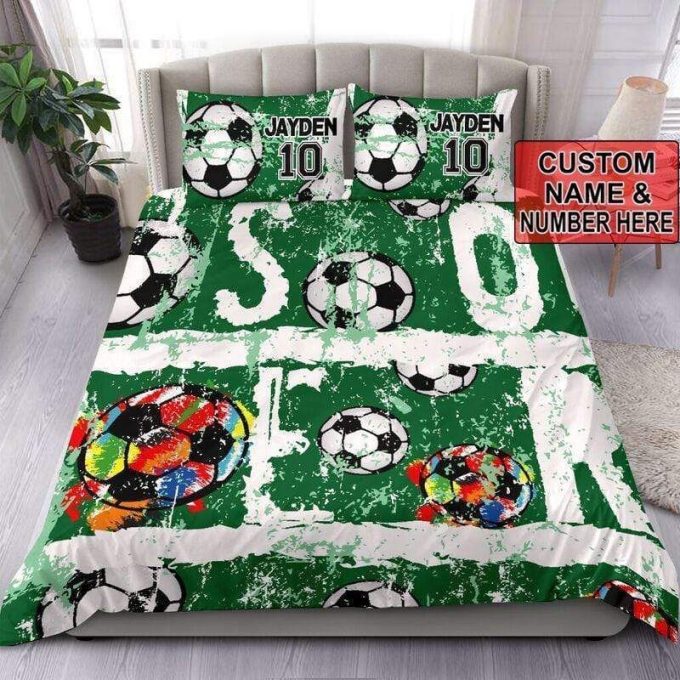 Soccer Green Custom Duvet Cover Bedding Set With Your Name 1