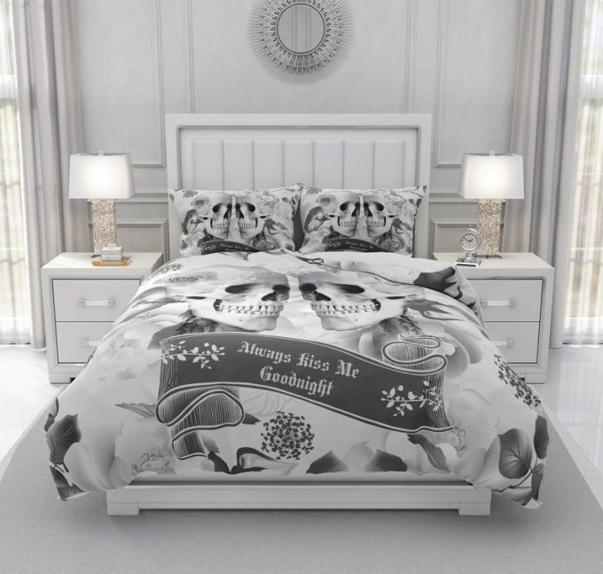 Skull Couple Cotton Bed Sheets Spread Comforter Duvet Cover Bedding Sets 1