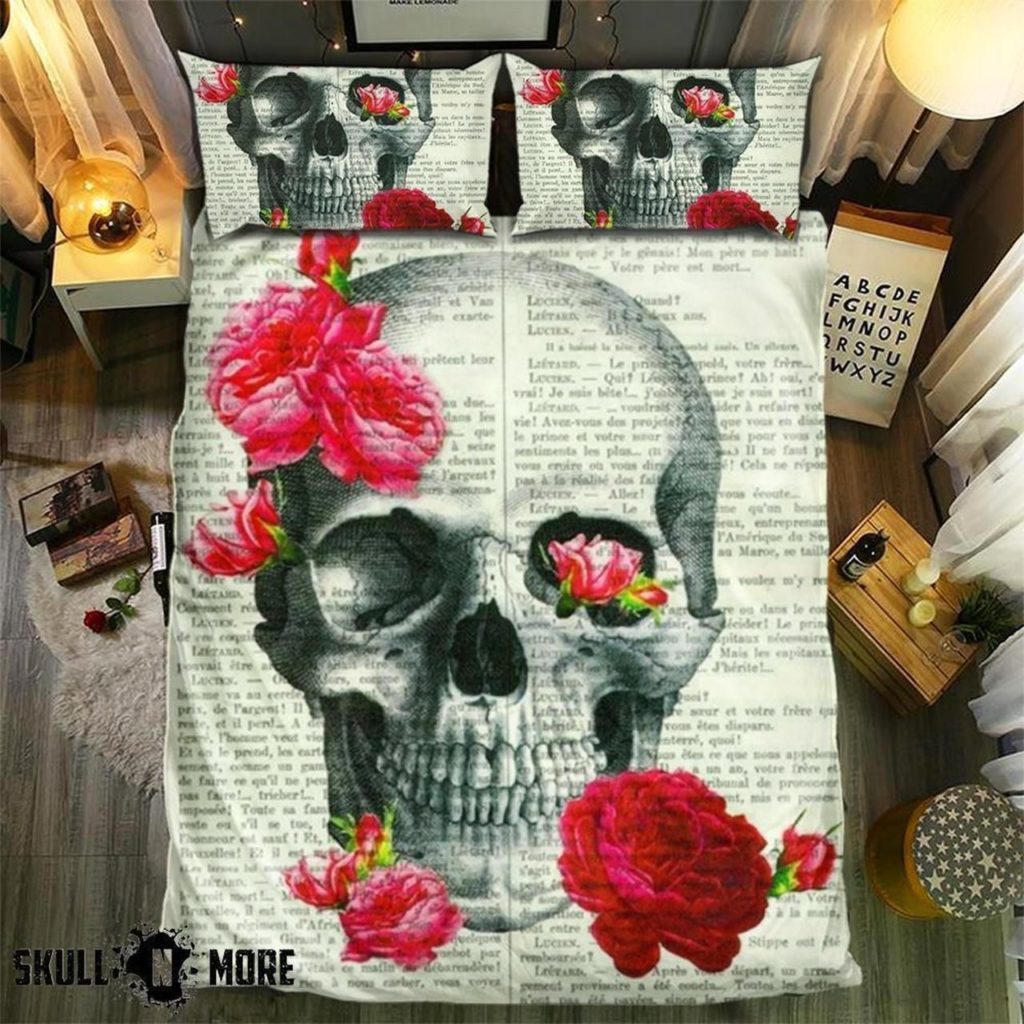 Snm - Vintage Skull With Flowers Skull Collection Bedding Set Duvet Cover Pillow Cases 4