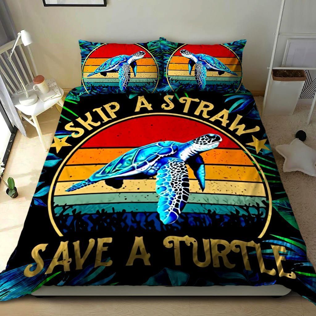 Skip A Straw Save A Turtle Cotton Bed Sheets Spread Comforter Duvet Cover Bedding Sets 4