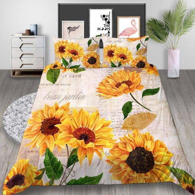 Sunflower Poetic Cotton Bed Sheets Spread Comforter Duvet Cover Bedding Sets 1