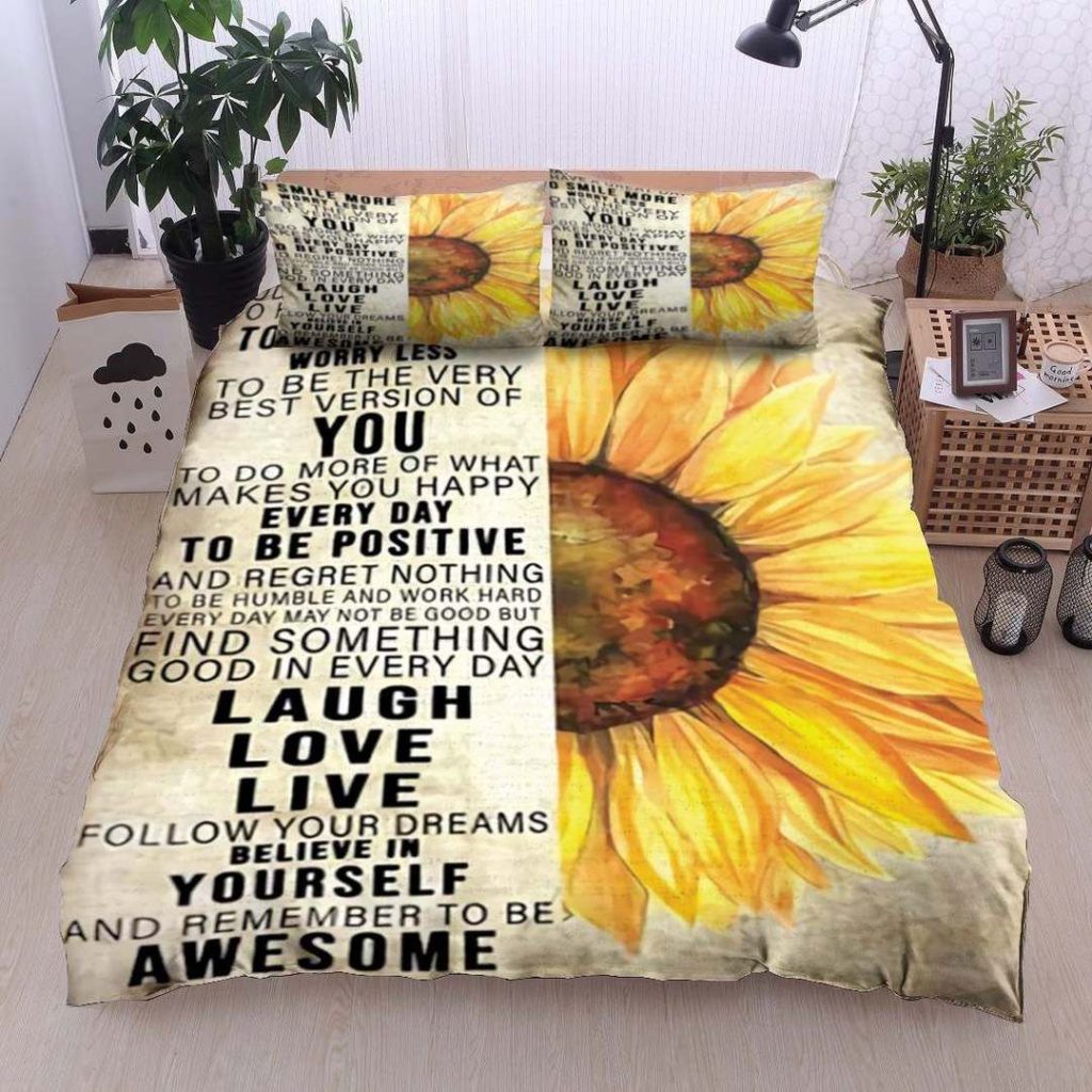 Sunflower Believe In Yourself In Remember To Be Awesome Cotton Bed Sheets Spread Comforter Duvet Cover Bedding Sets 4