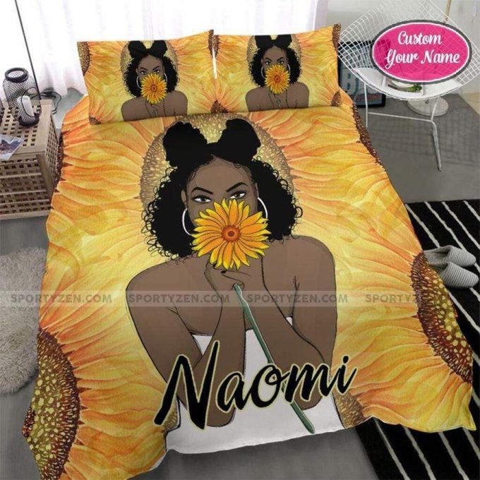 Sunflower With Black Woman Personalized Custom Name Duvet Cover Bedding Set 1