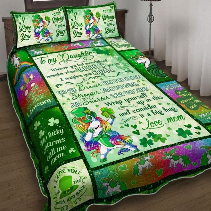 Personalized To My Daughter From Mom Unicorn Saint Patrick'S Day Whenever You Feel Overwhelmed Cotton Bed Sheets Spread Comforter Duvet Cover Bedding Sets 1