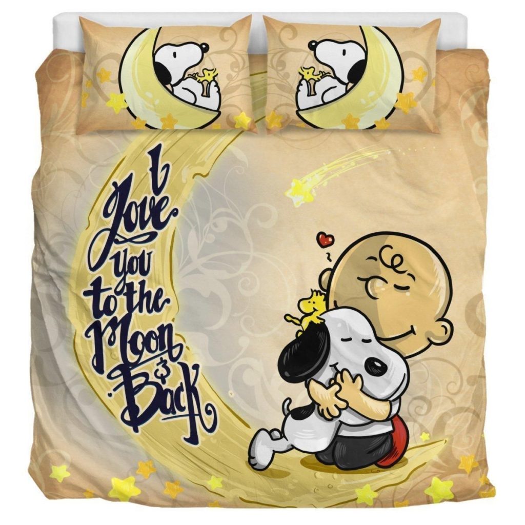 Love Snoopy To The Moon Back Bedding Set Duvet Cover Pillow Cases 4