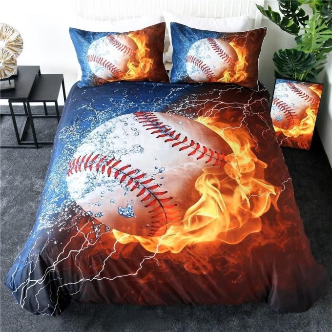 3D Fire And Water Baseball Bedding Set Dhc0401201179Td 1