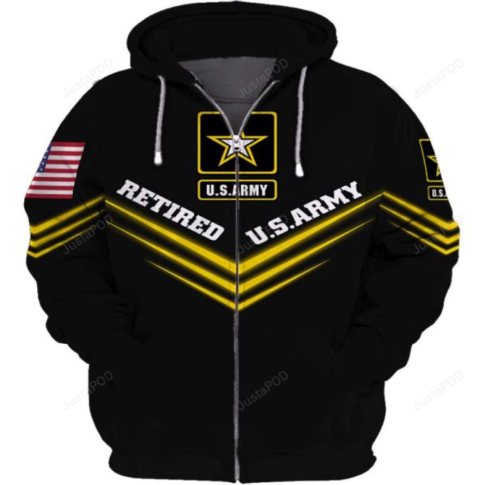 Retired Us Army 3D All Print Hoodie, Zip- Up Hoodie 1