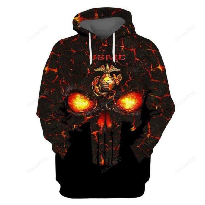 U.s Marine Corps Fire Skull 3D All Print Hoodie, Zip- Up Hoodie 1