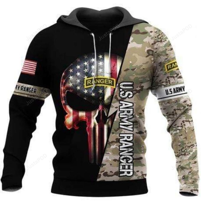 Us Army Ranger Flag Skull 3D All Print Hoodie, Zip- Up Hoodie 1