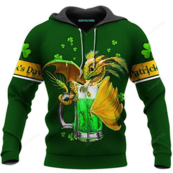 St Patricks Day Shamrock Dragon Irish &Amp;Amp; Beer 3D All Print Hoodie, Zip- Up Hoodie 1