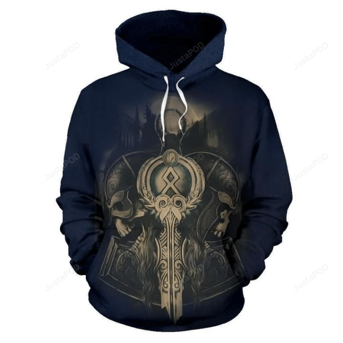 Norse Vikings Valhalla Viking Skull 3D All Over Printed Hoodie, Zip- Up Hoodie 1