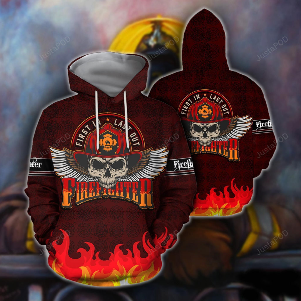 Skull Firefighter Red 3D All Over Print Hoodie, Zip-Up Hoodie 4